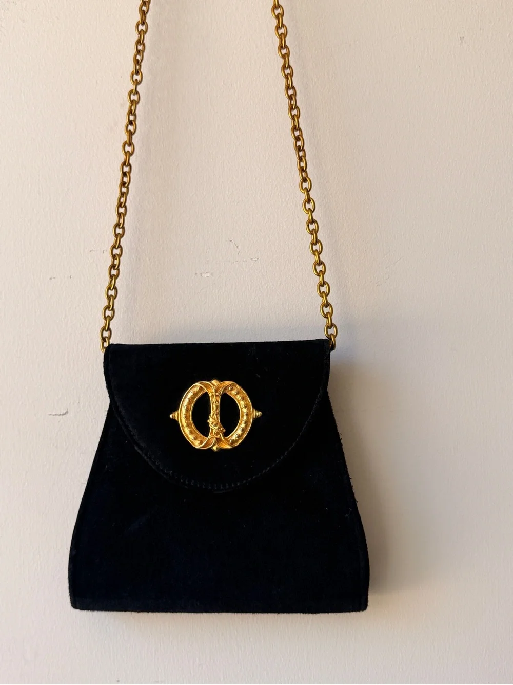 Vintage Casual Corner Black Crossbody Bag with Gold Chain